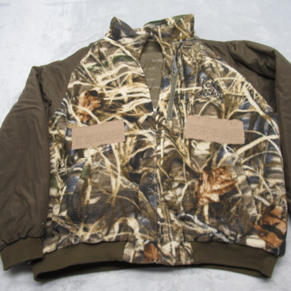 Ducks Unlimited Camo Jacket Mens Large Green Insulated Reversible Wind Rain READ